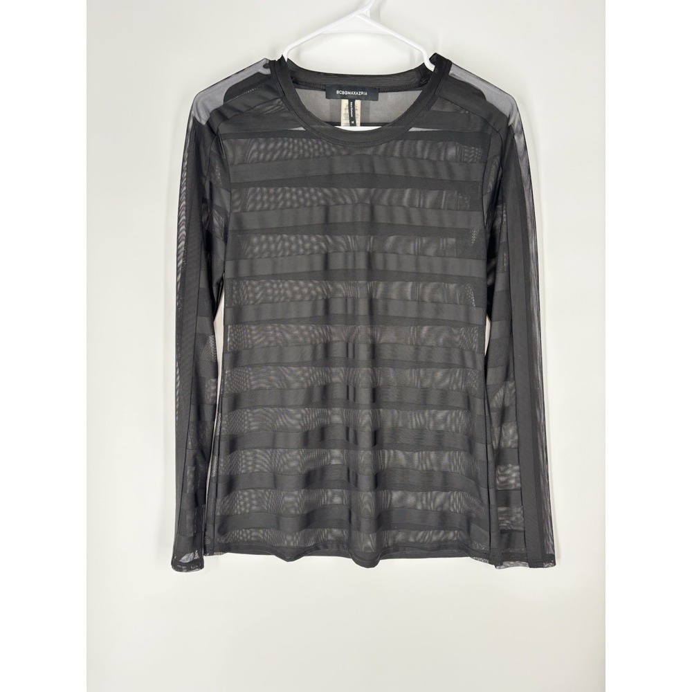 BCBGMAXAZRIA‎ Sheer Mesh Striped Top M Stretch Y2K Minimalist Goth Grunge Club